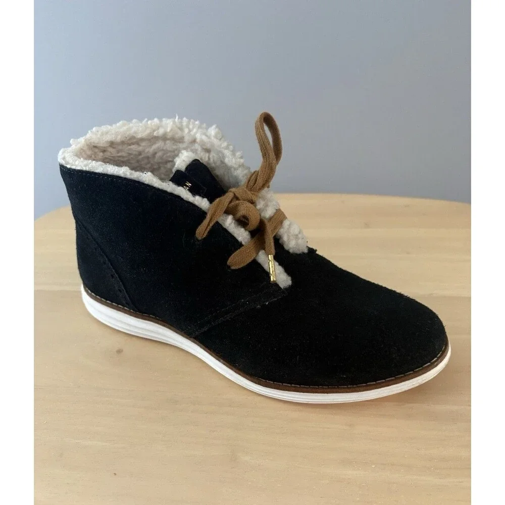 Cole Haan Grand OS Shearling Suede Black Ankle Chukka Boots Womens 6 B W04129